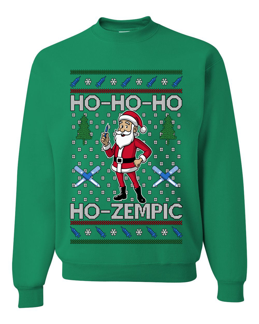 Skinny Santa Ho Ho Ho Ho-Zempic Weight Loss Shot, Unisex Ugly Christmas Sweater, Crewneck Sweatshirts