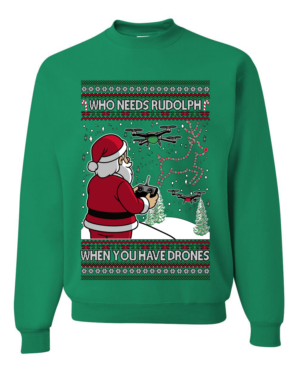 Santa Drone Show Reindeer, Unisex Ugly Christmas Sweater Crewneck Sweatshirts