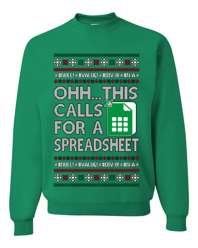 Oh... This Calls for A Spreadsheet, Unisex Ugly Christmas Sweater Crewneck Sweatshirts