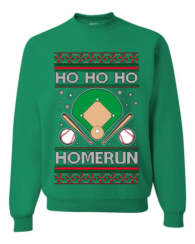 Ho Ho Ho Homerun, Baseball Fan Christmas Design, Unisex Ugly Christmas Sweater Crewneck Sweatshirts