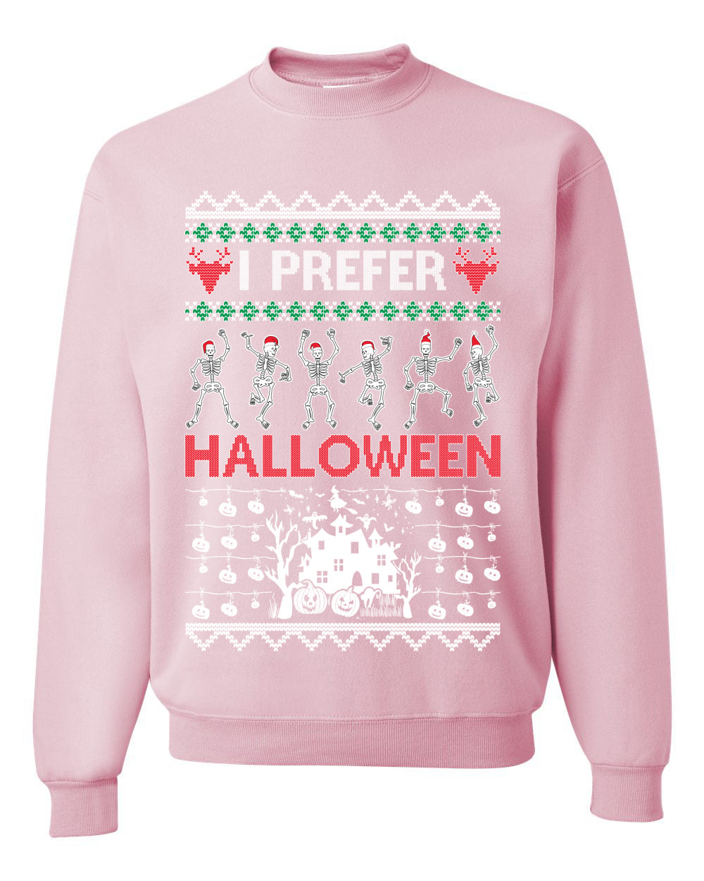 I Prefer Halloween Dancing Skeletons Ugly Christmas Sweater Unisex Crewneck Sweatshirt