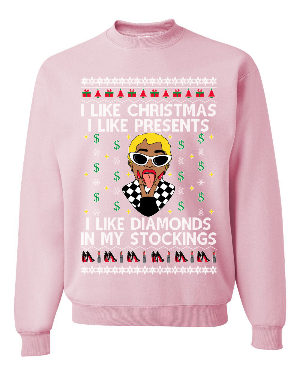 I Like Christmas, I like Presents Cardi Ugly Christmas Sweater Unisex Crewneck Sweatshirt