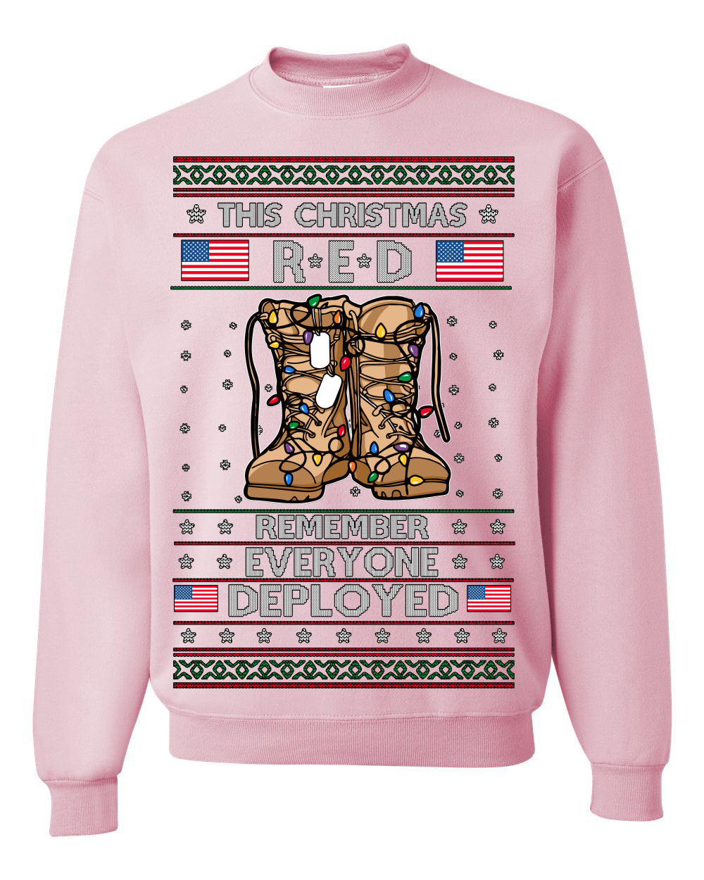 This Christmas RED Remember Everyone Deployed Veteran Ugly Christmas Sweater Crewneck Sweatshirt