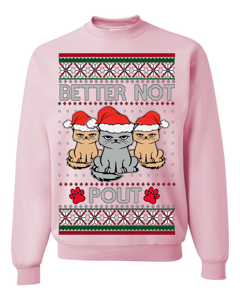 Better Not Pout, Cute Sad Santa Cats | Funny Ugly Christmas Sweater Crewneck Sweatshirt
