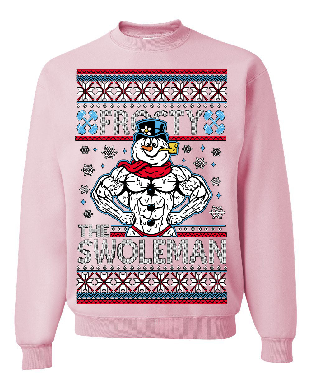 Frosty the Swoleman Funny Workout Lifting Snowman MovieUgly Christmas Sweater Crewneck Sweatshirt