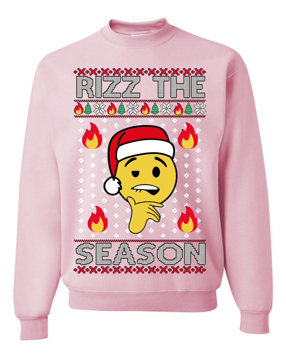 Rizz the Season Viral Internet Fire Emoji Face Meme Ugly Christmas Sweater Crewneck Sweatshirt