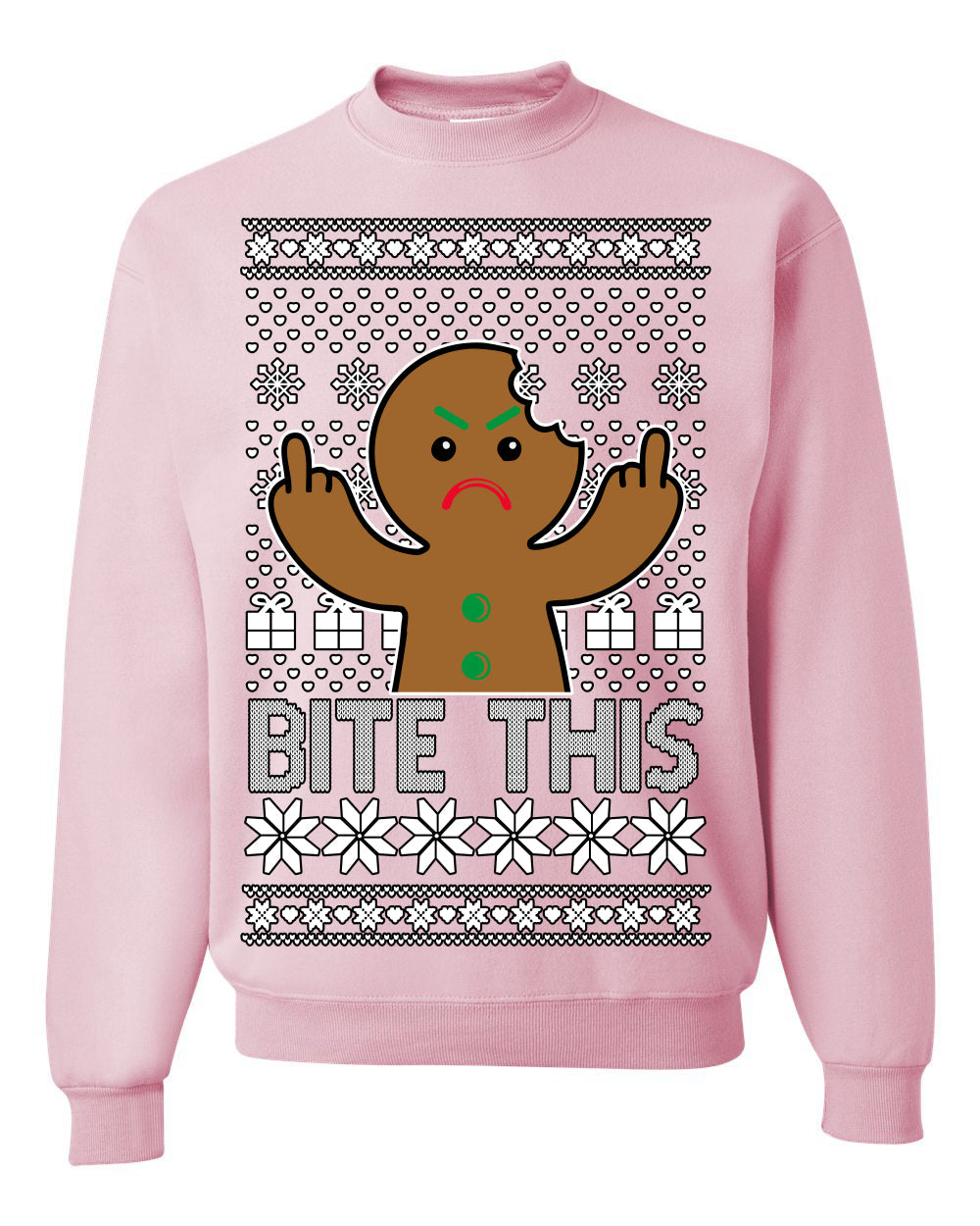 Bite This Funny Gingerbread Cookie Middle Finger Ugly Christmas Sweater Crewneck Sweatshirt