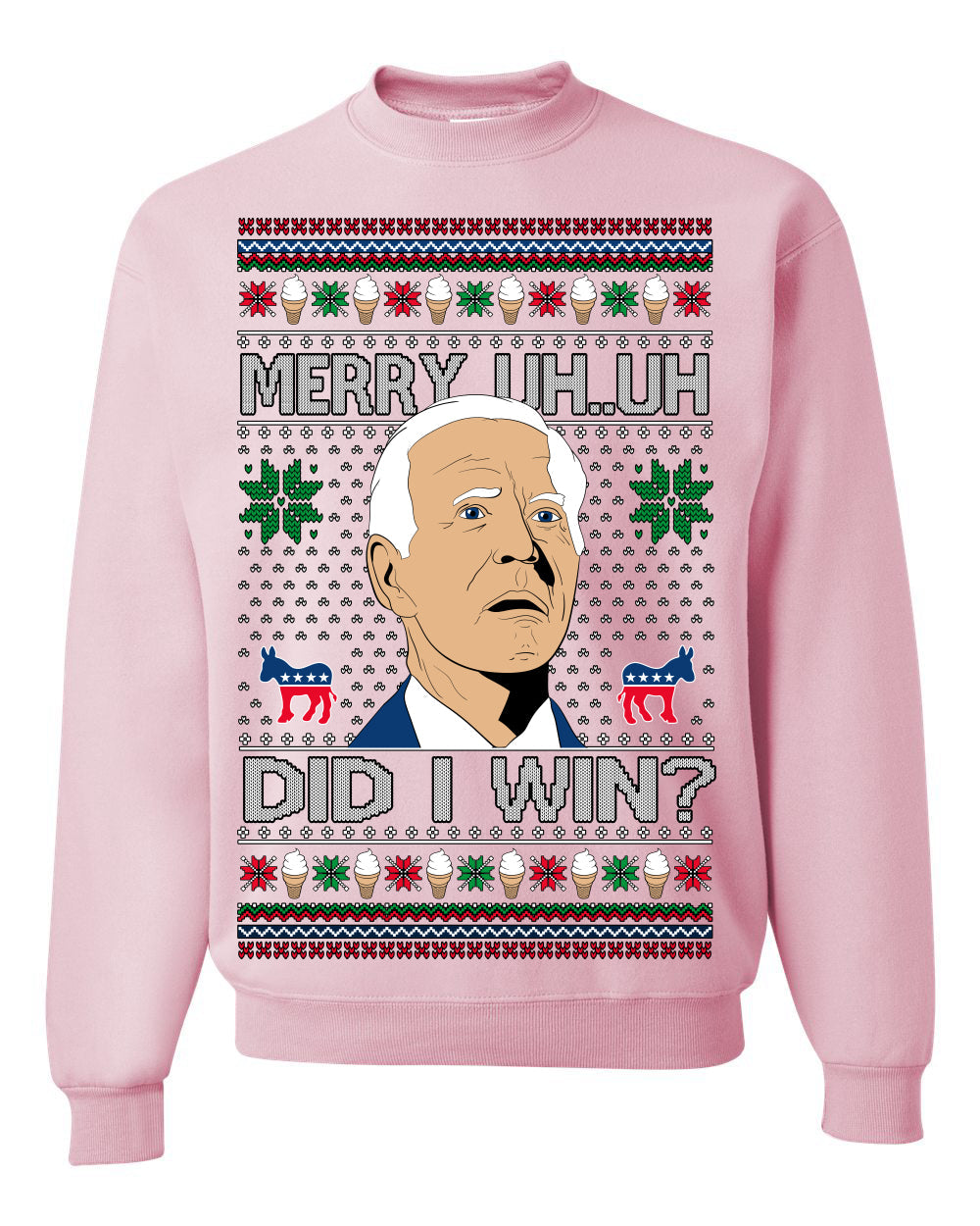 Merry Uh Did I Win? Funny Confused Joe Biden Election 2024 Ugly Christmas Sweater Crewneck Sweatshirt