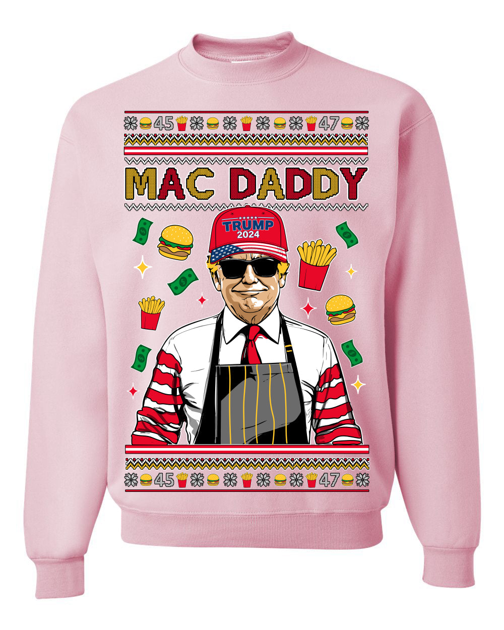 Mac Daddy Funny Viral Trump Meme Fast Food Fries Burgers Ugly Christmas Sweater Crewneck Sweatshirt