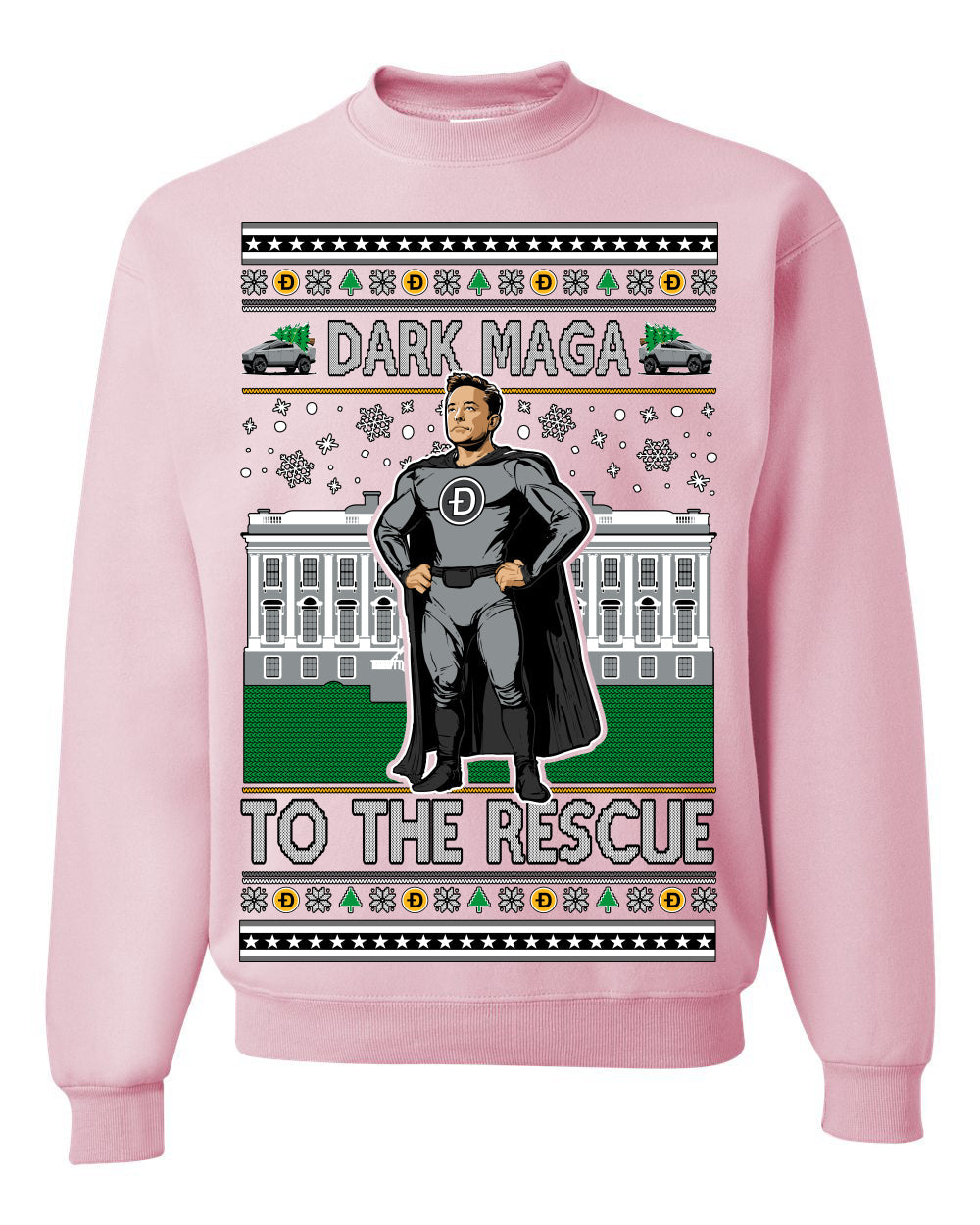 Dark MAGA to the Rescue Elon Superhero Doge Crypto Ugly Christmas Sweater Crewneck Sweatshirt