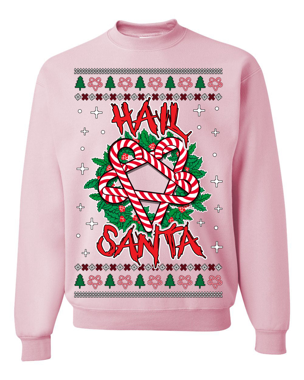 Hail Santa Funny Satanic Candy Devil Heavy Metal Satan Ugly Christmas Sweater Crewneck Sweatshirt