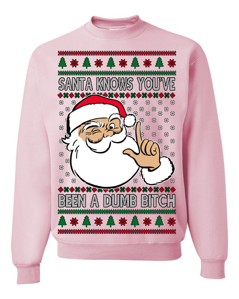 Santa Knows You've Been a Dumb Bitch Funny Vulgar Dirty Ugly Christmas Sweater Crewneck Sweatshirt
