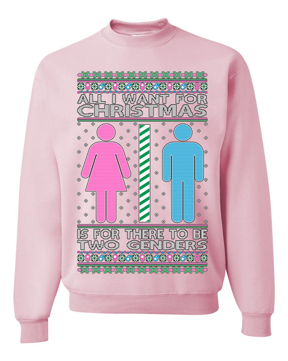 All I Want For Christmas Is For There To Be Two Genders Ugly Christmas Sweater Unisex Crewneck Sweatshirt