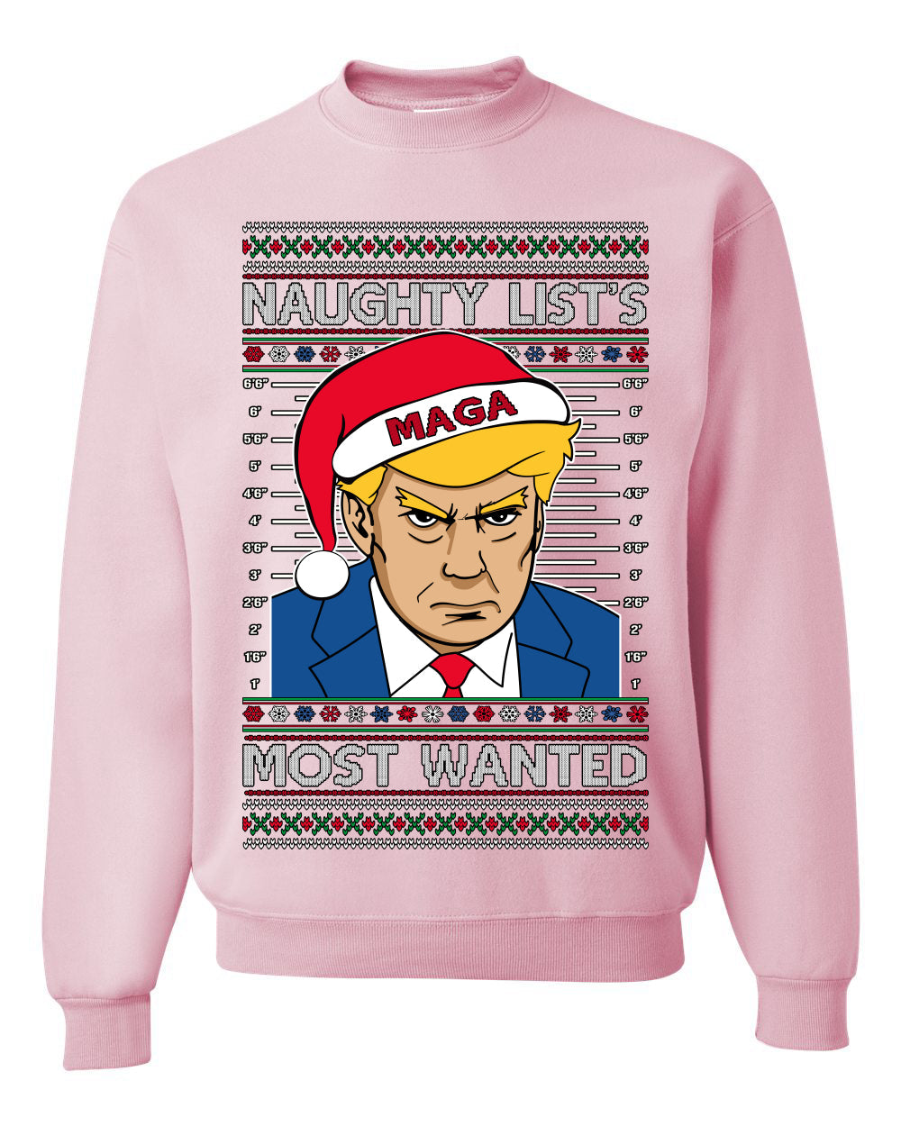 Naughty List's Most Wanted Trump Mugshot Ugly Christmas Sweater Unisex Crewneck Sweatshirt