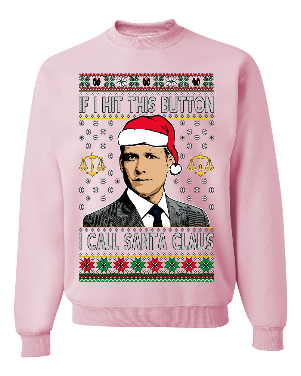 Harvey Hit This Button I Call Santa Specter TV Show Parody Ugly Christmas Sweater Unisex Crewneck Sweatshirt