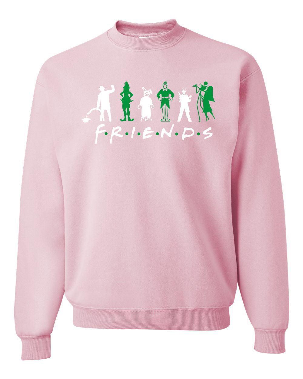 Iconic Holiday Movie Characters Friends Parody Green White Ugly Christmas Sweater Unisex Crewneck Sweatshirt