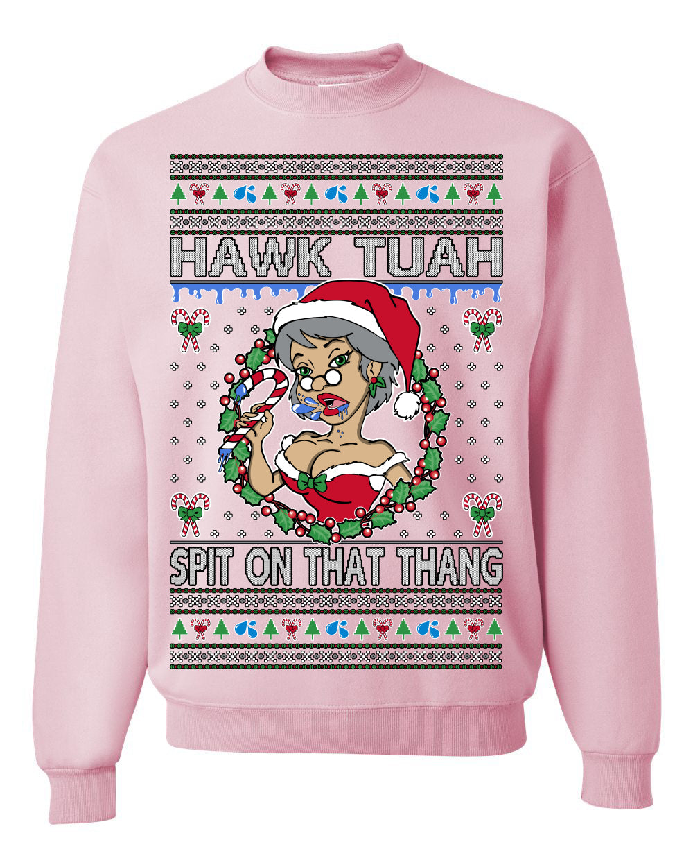 Hawk Tuah Spit On That Thang Mrs Claus Funny Meme Ugly Christmas Sweater