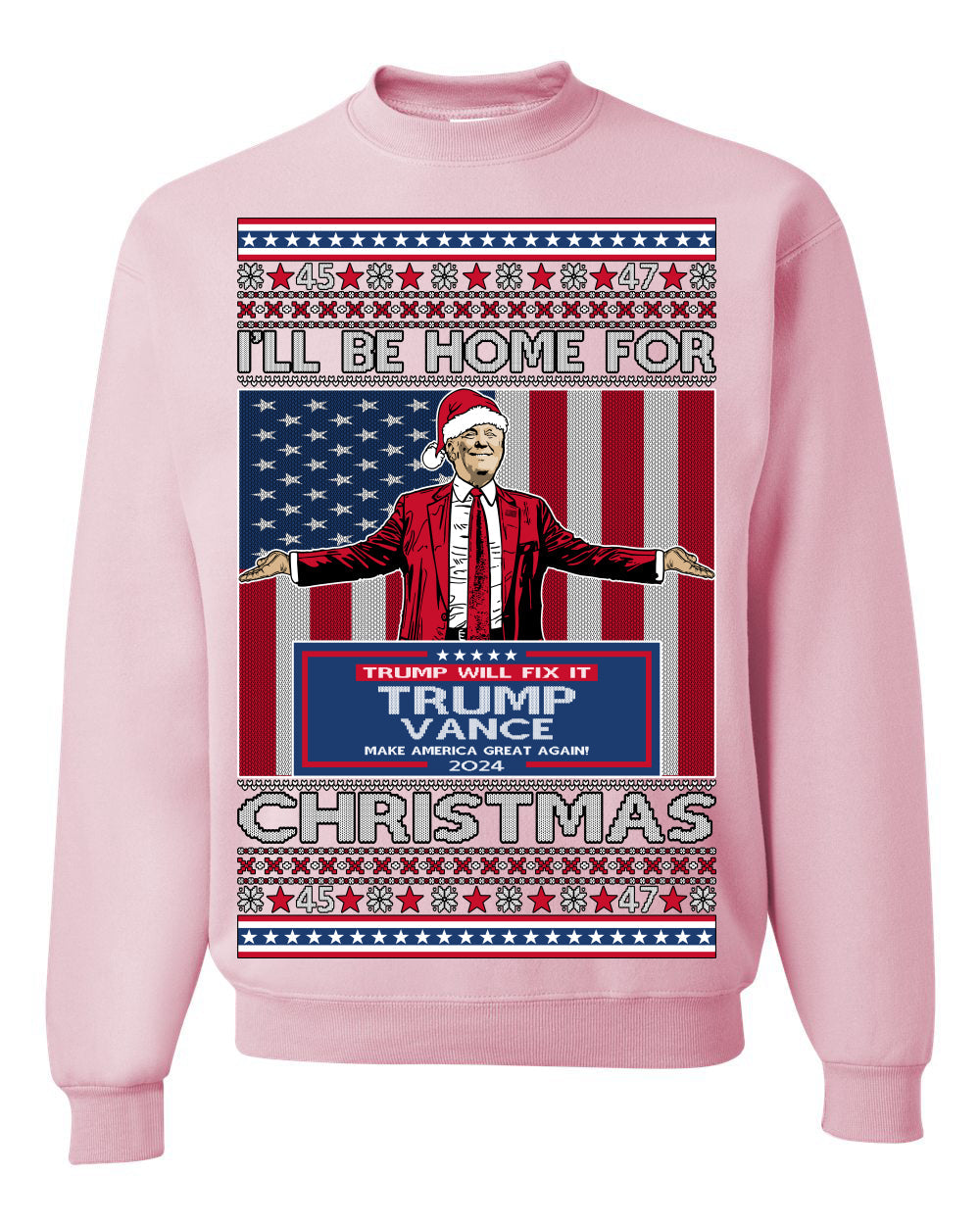 I'll Be Home for Christmas USA Trump 2024, MAGA Make America Great Again Santa Speech Ugly Christmas Sweater Sweaters Crewneck Sweatshirts