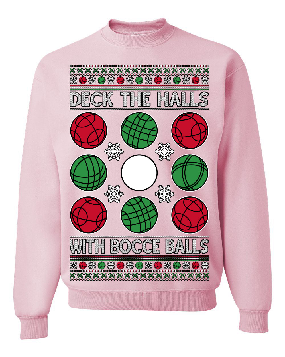 Deck the Halls with Bocce Balls, Funny Classic Italy Italian Sports Ugly Christmas Sweater Crewneck Sweatshirts