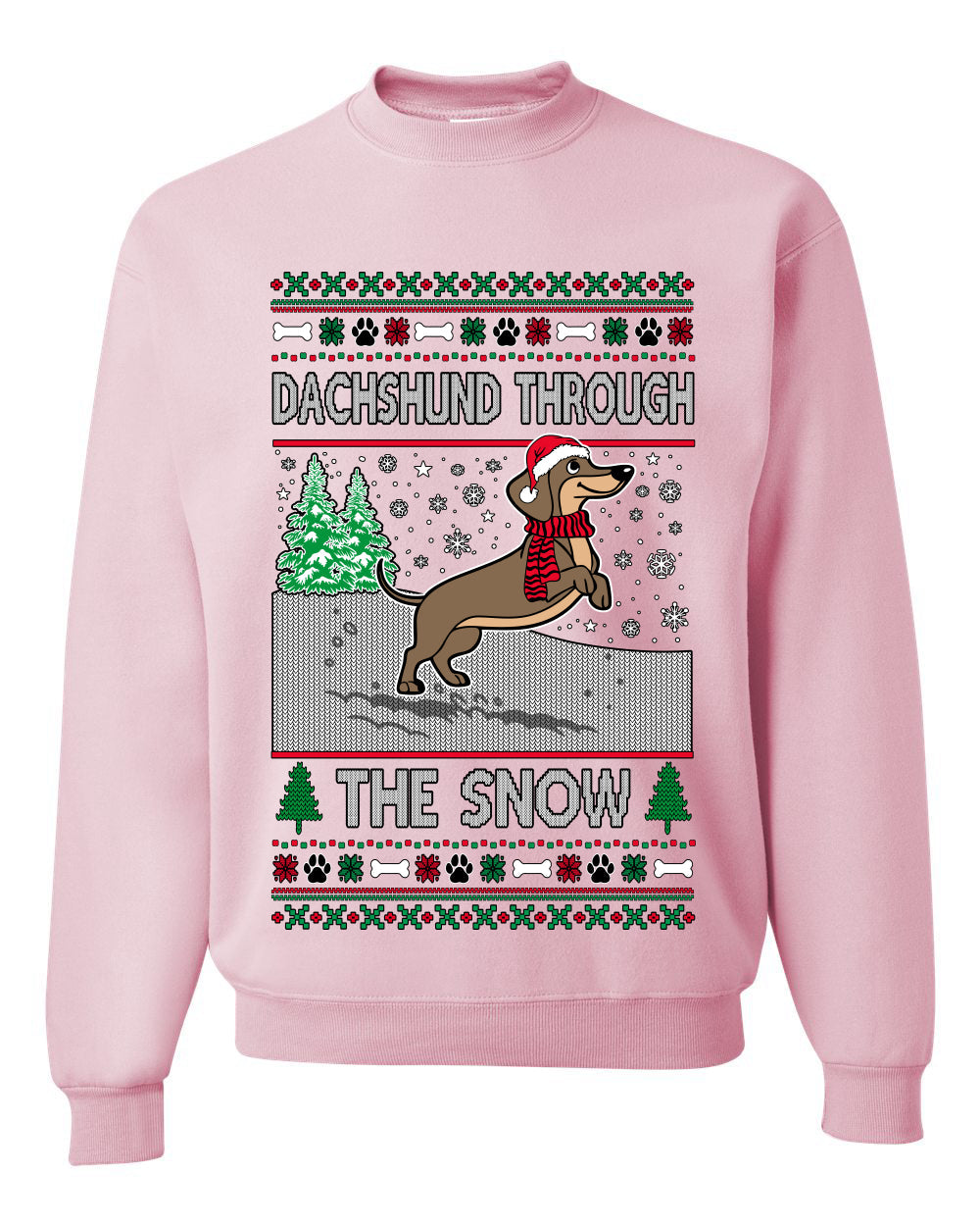 Dachshund Through The Snow, Cute Dog Christmas Sweater, Ugly Christmas Unisex Sweater, Crewneck Sweatshirts
