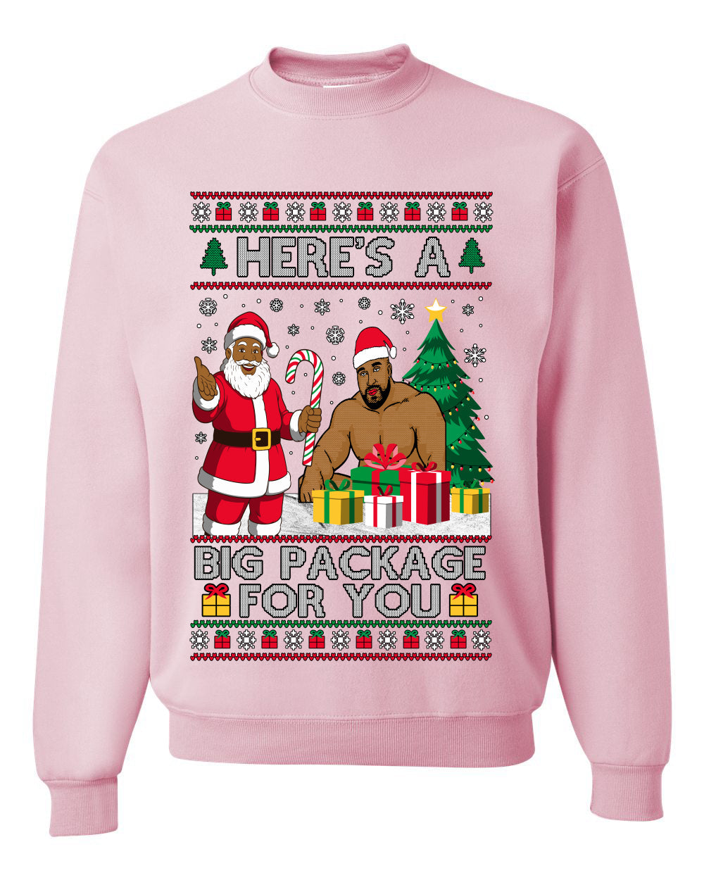 Here's A Big Package For You Black Santa Christmas Sweater, Unisex Ugly Christmas Crewneck Sweatshirts