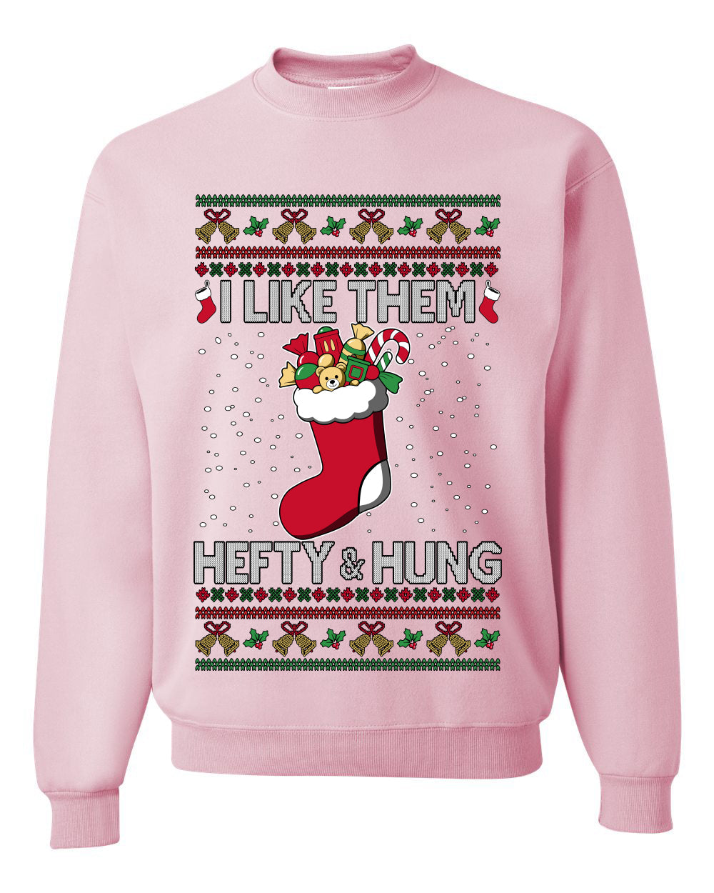 Hefty And Hung Christmas Sweater, Funny Unisex Ugly Christmas Crewneck Sweatshirts