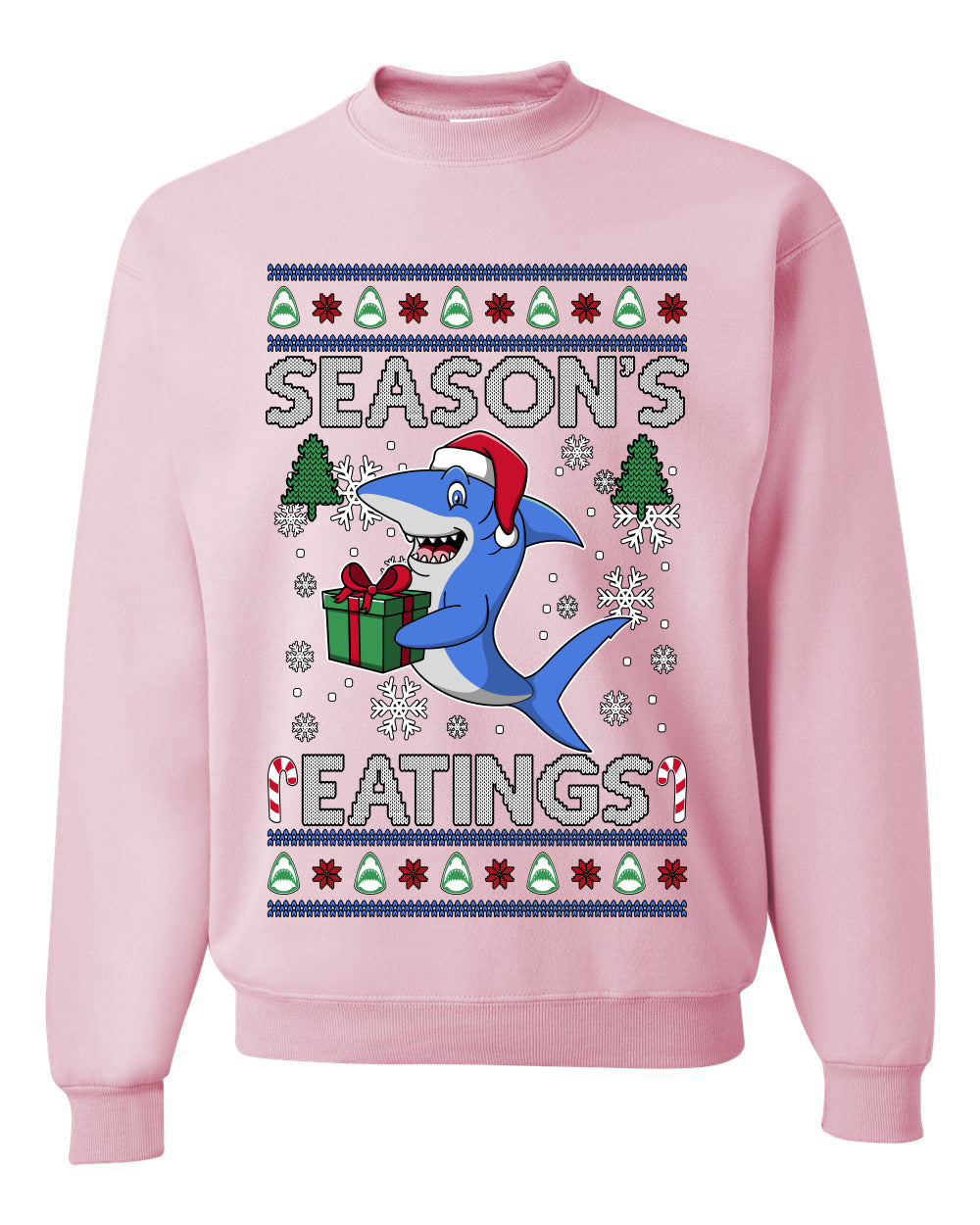Season's Eatings Shark, Unisex Ugly Christmas Sweater Crewneck Sweatshirts