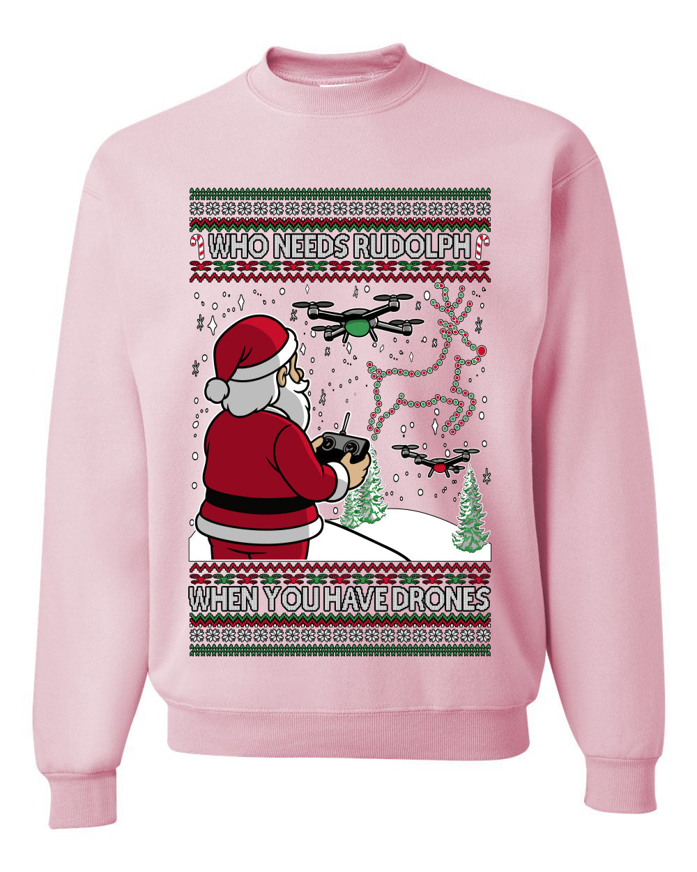 Santa Drone Show Reindeer, Unisex Ugly Christmas Sweater Crewneck Sweatshirts