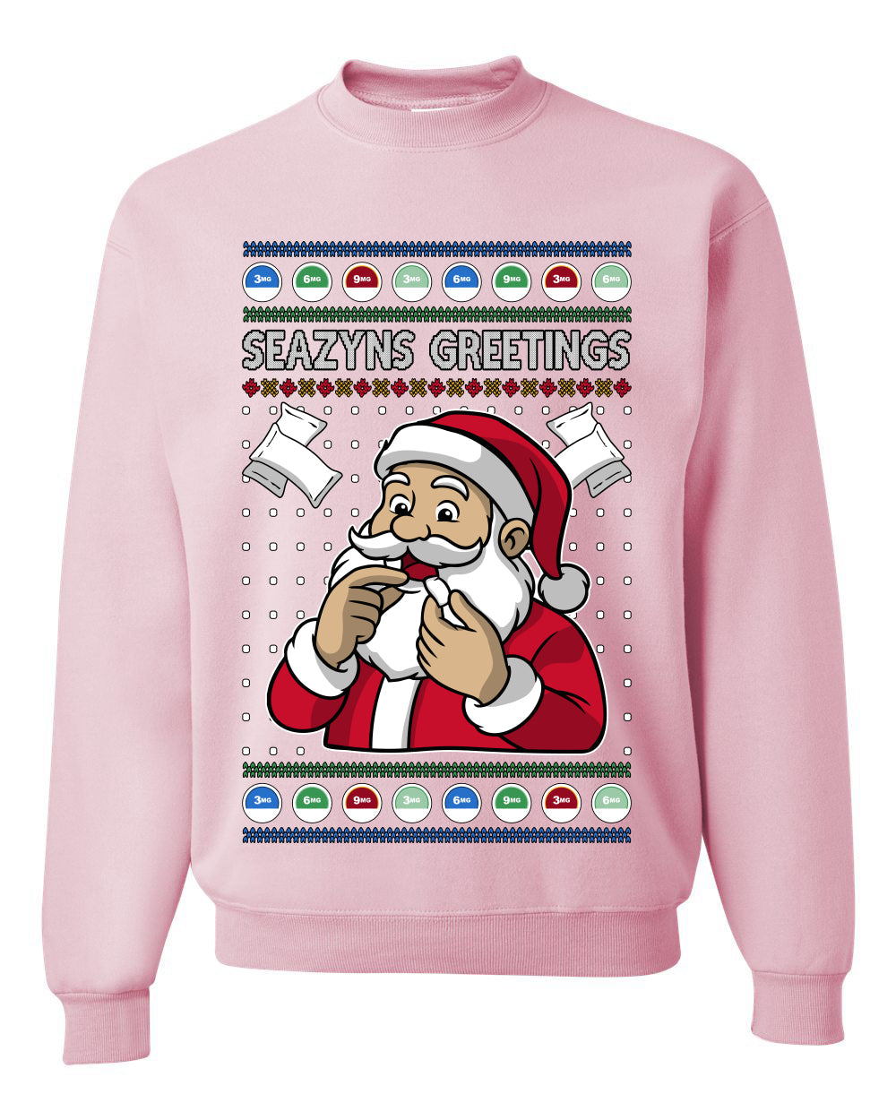 Seazyns Greeting Santa Packing Lip Pouch, Unisex Ugly Christmas Sweater Crewneck Sweatshirts