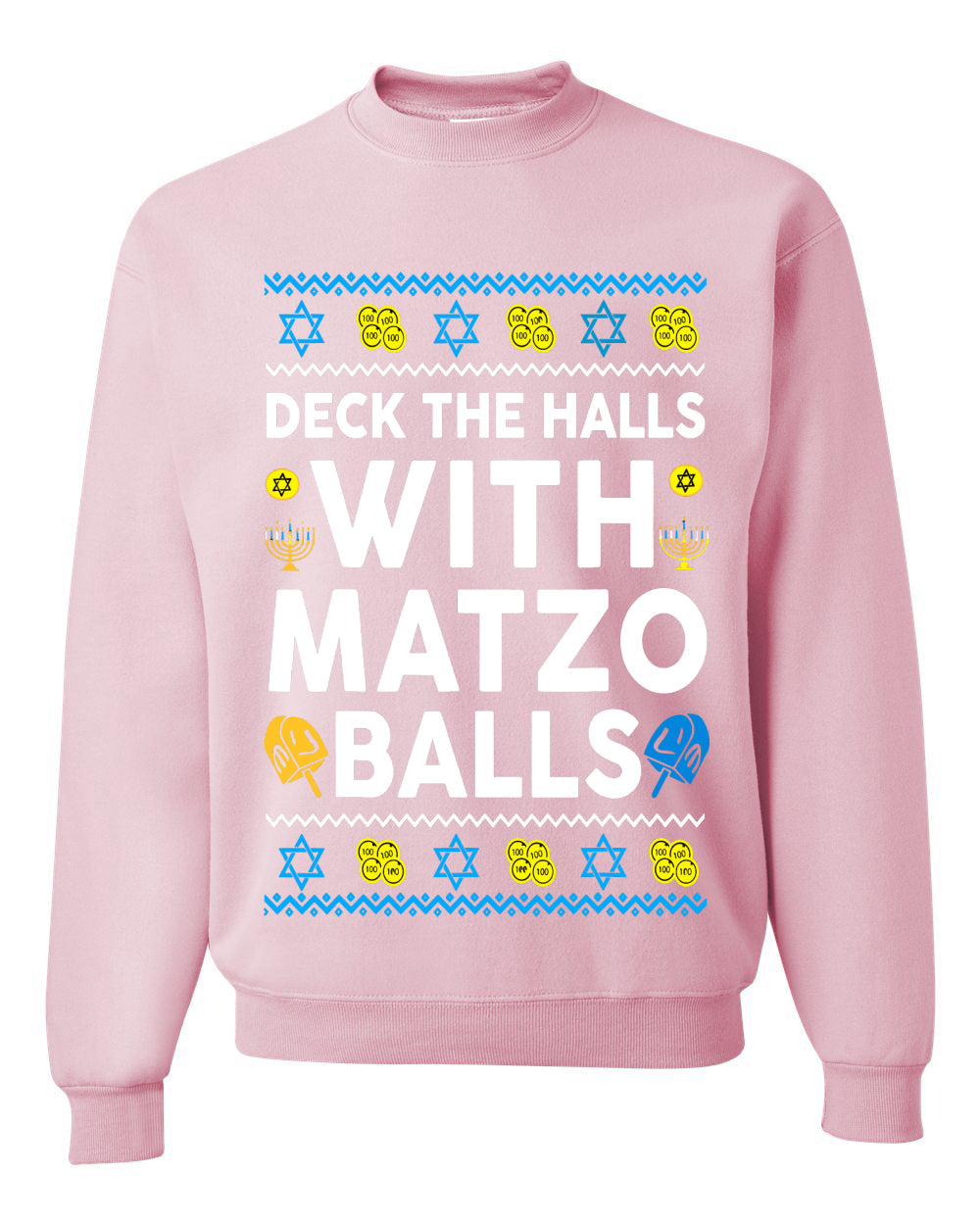 Deck The Halls With Matzo Balls Hanukkah, Unisex Ugly Christmas Sweater Crewneck Sweatshirts