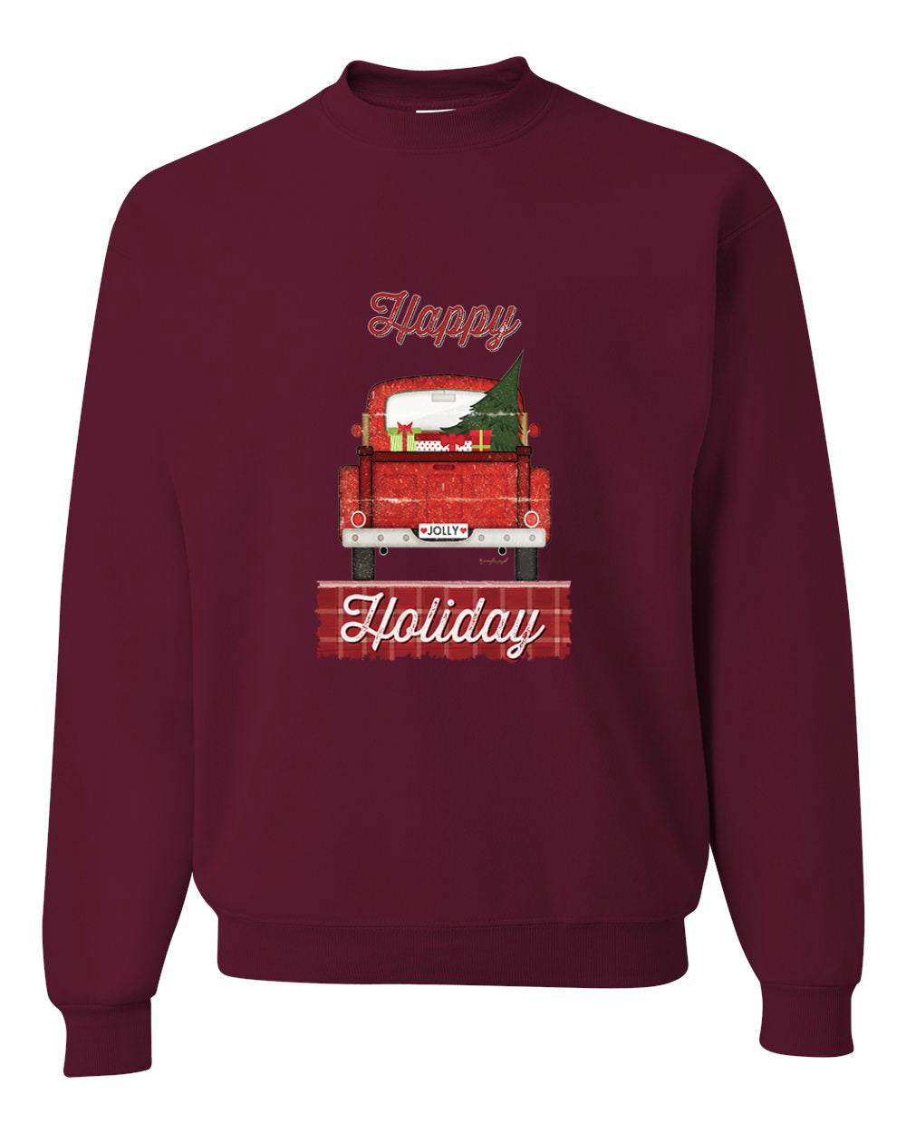 Happy Holiday Jolly Red Pick Up Merry Christmas Unisex Crewneck Graphic Sweatshirt