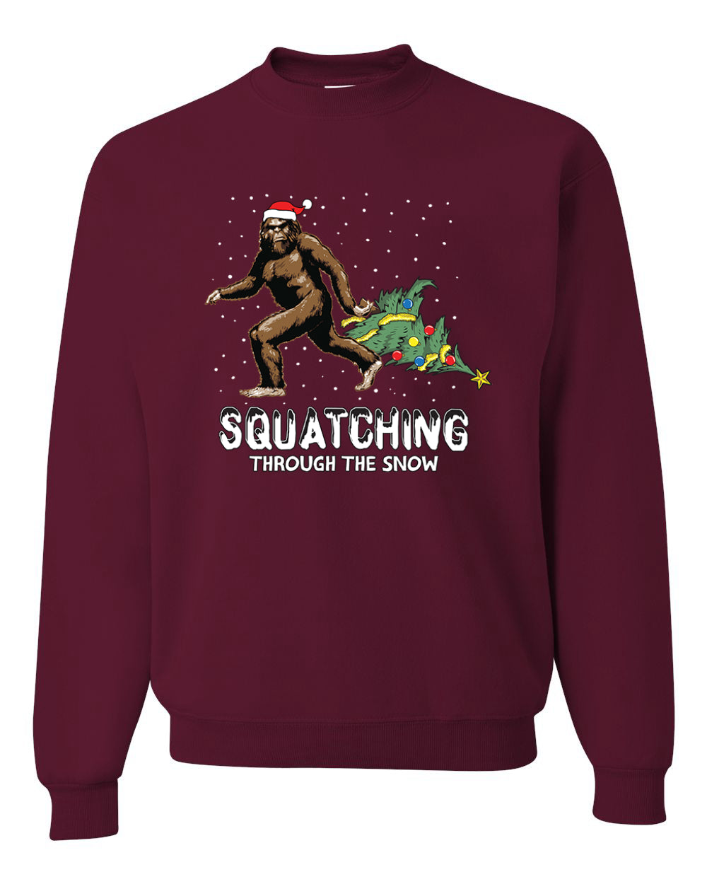 Squatching Through the Snow Bigfoot Merry Christmas Unisex Crewneck Graphic Sweatshirt