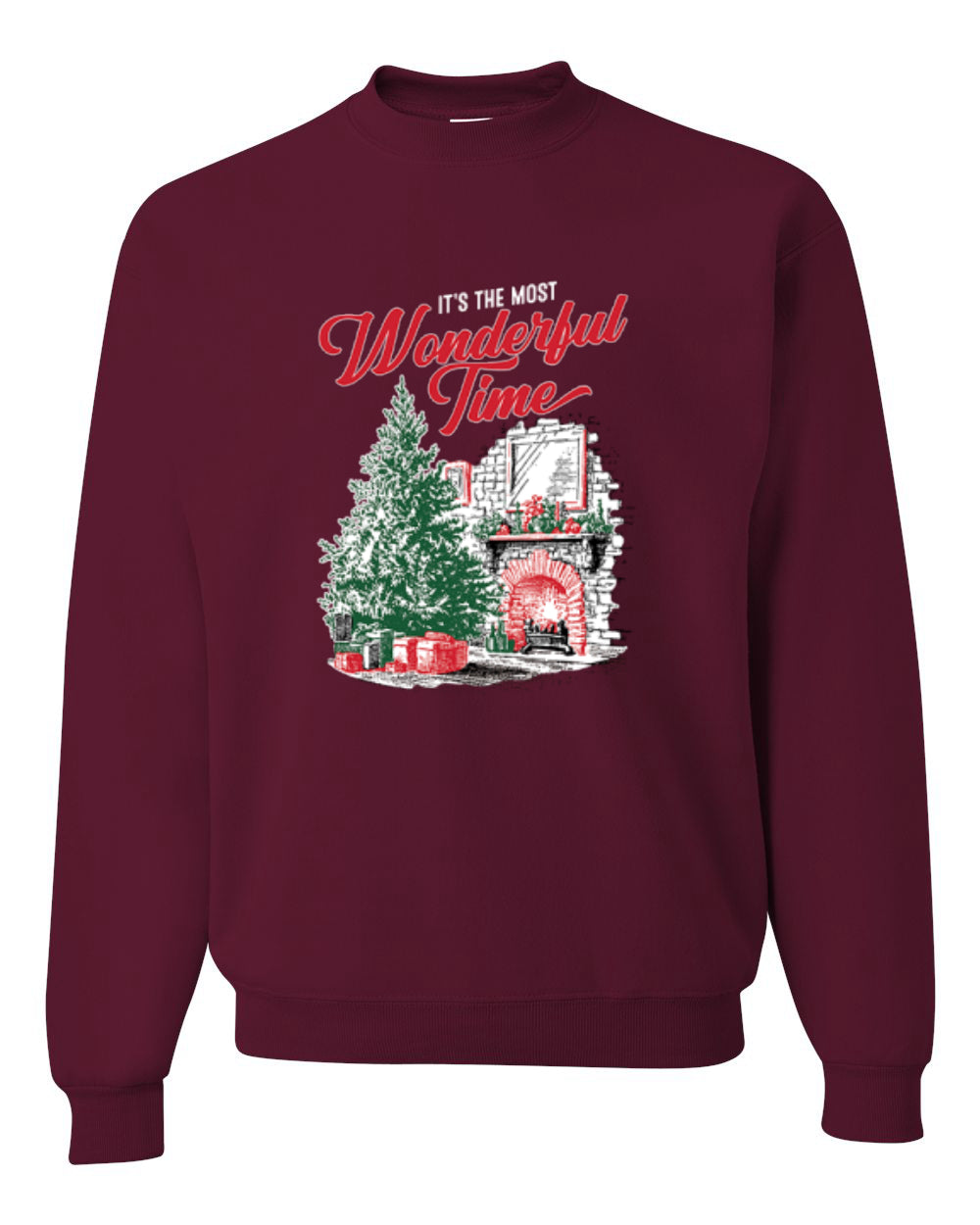 It's The Most Wonderful Time, Christmas Tree Fireplace, Festive Design, Unisex Christmas Sweater, Crewneck Sweatshirts