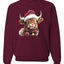 Cute Fluffy Christmas Cow with Santa Hat, Cute Christmas Design, Unisex Christmas Sweater, Crewneck Sweatshirts