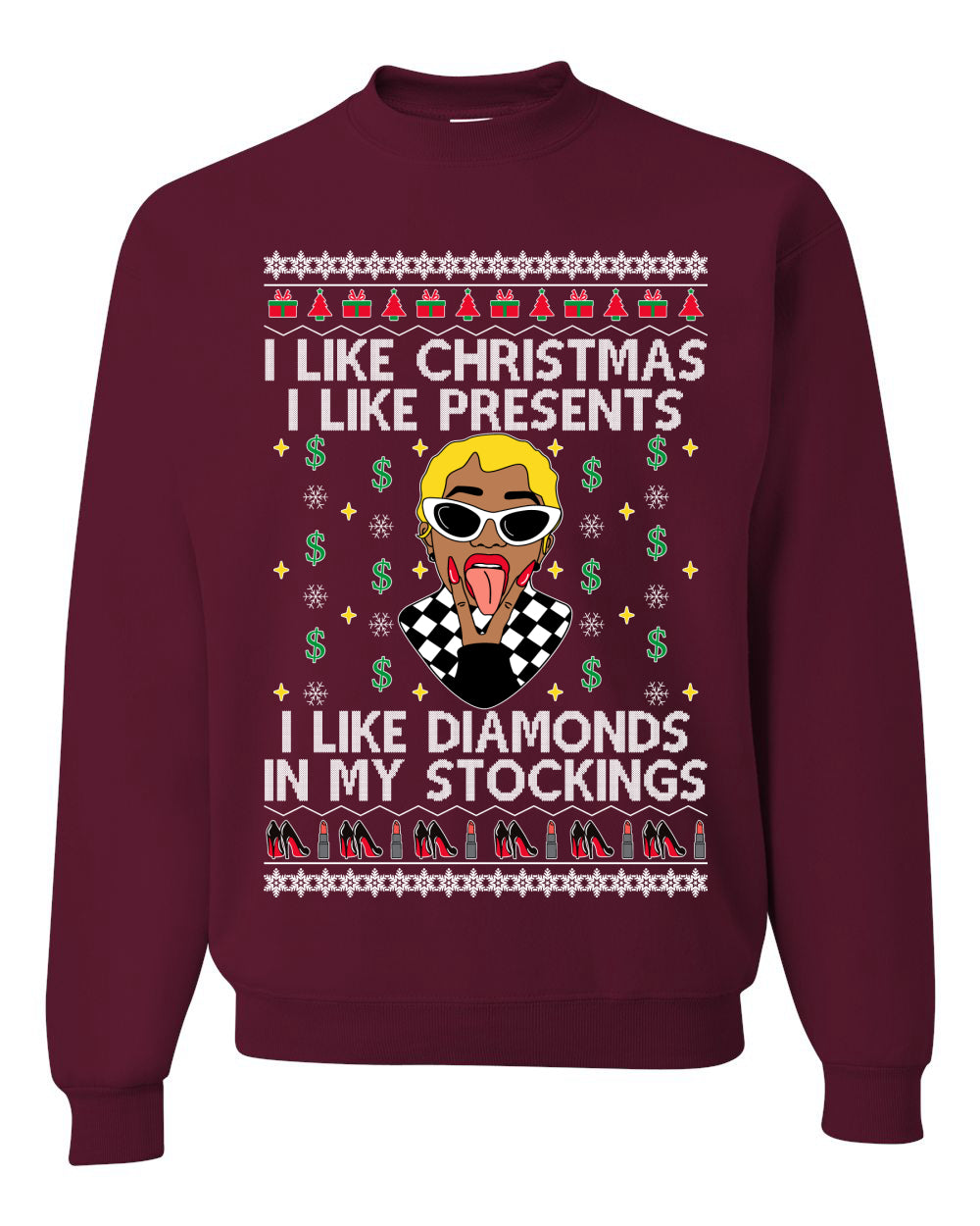 I Like Christmas, I like Presents Cardi Ugly Christmas Sweater Unisex Crewneck Sweatshirt