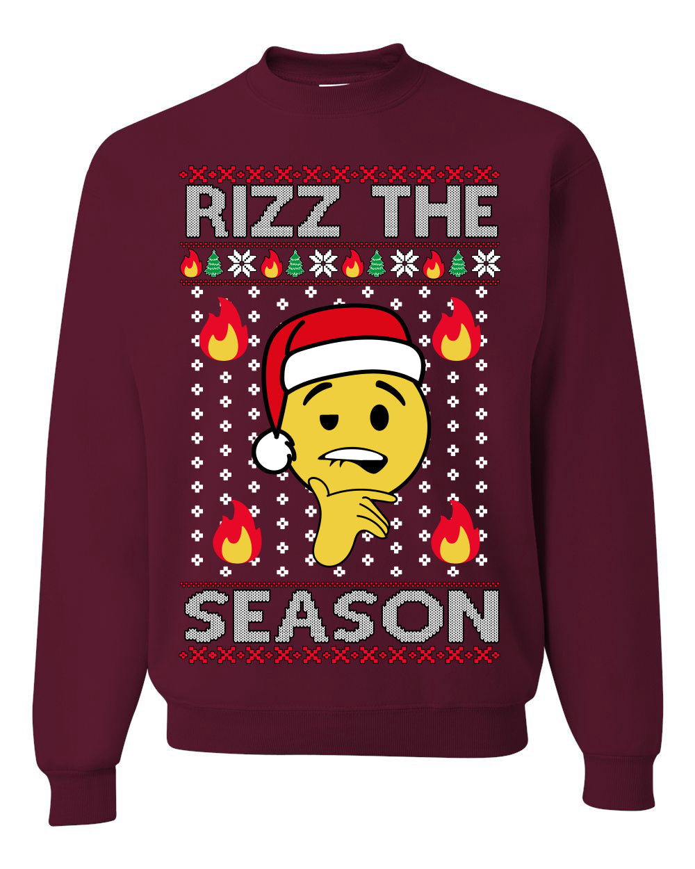 Rizz the Season Viral Internet Fire Emoji Face Meme Ugly Christmas Sweater Crewneck Sweatshirt