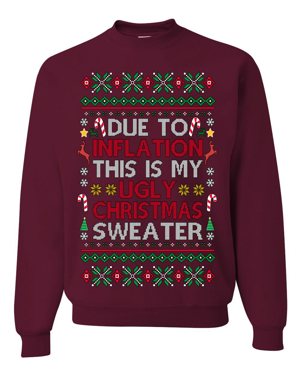 Due to Inflation This is My Ugly Christmas Sweater | Funny Ugly Christmas Sweater Crewneck Sweatshirt