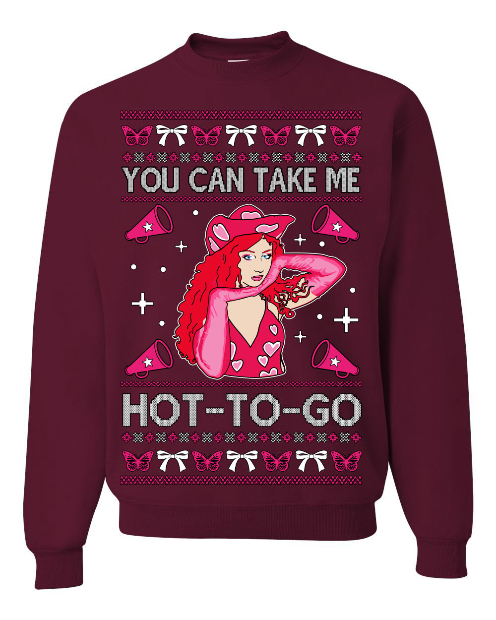 You Can Take Me Hot to Go, Funny Midwest Princess Pop Star Ugly Christmas Sweater Crewneck Sweatshirt