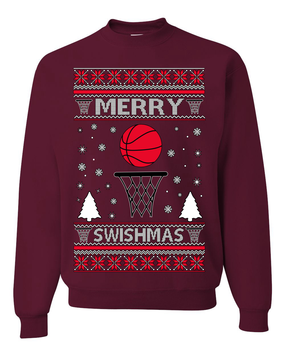 Merry Swishmas Basketball Sports Ugly Christmas Sweater Crewneck Sweatshirt