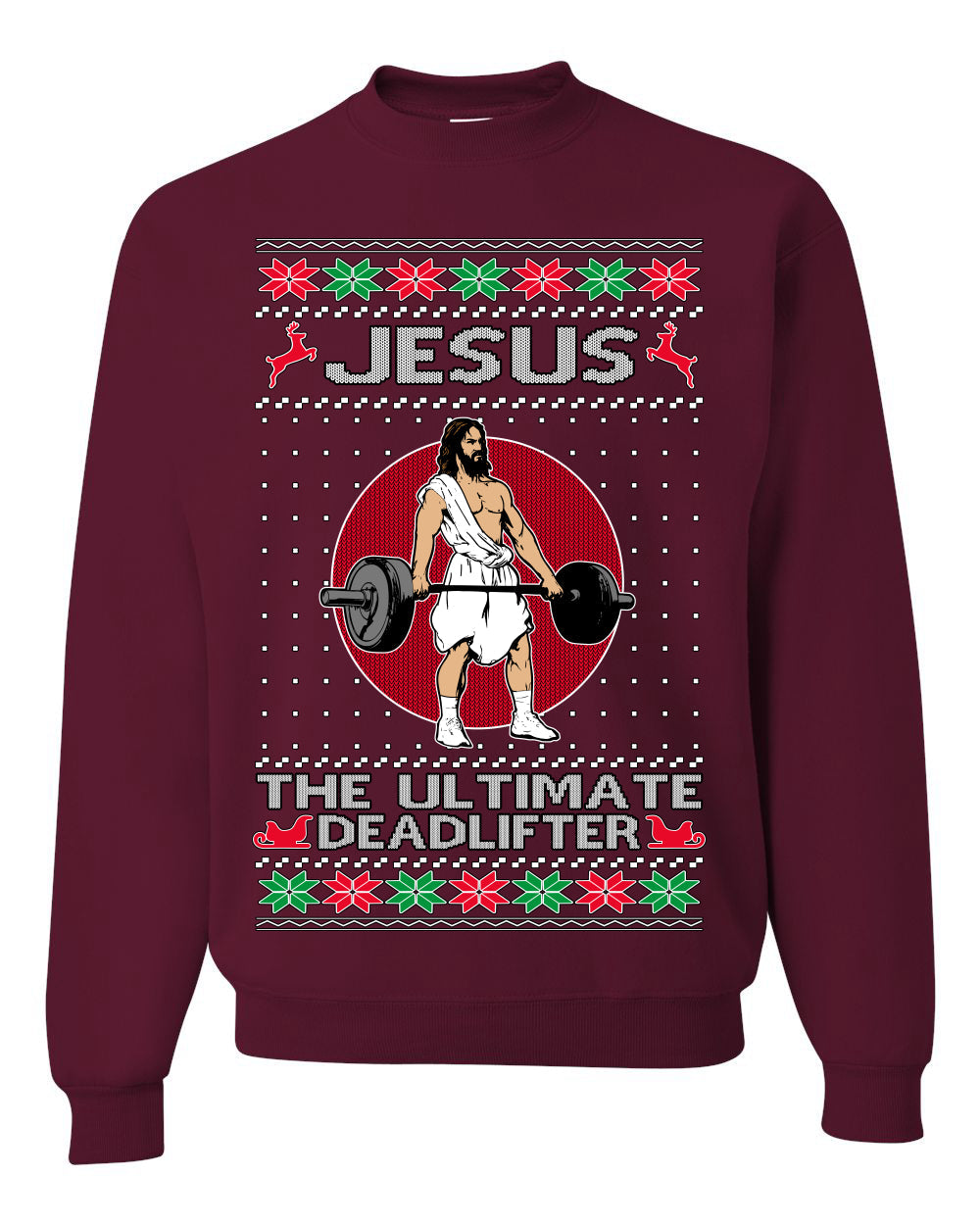 Jesus the Ultimate Deadlifter | Funny Ugly Christmas Sweater Crewneck Sweatshirt