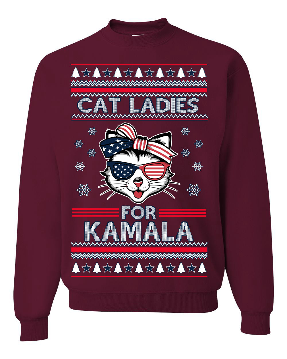 Cat Ladies for Kamala USA Glasses Ugly Christmas Sweater Crewneck Sweatshirt
