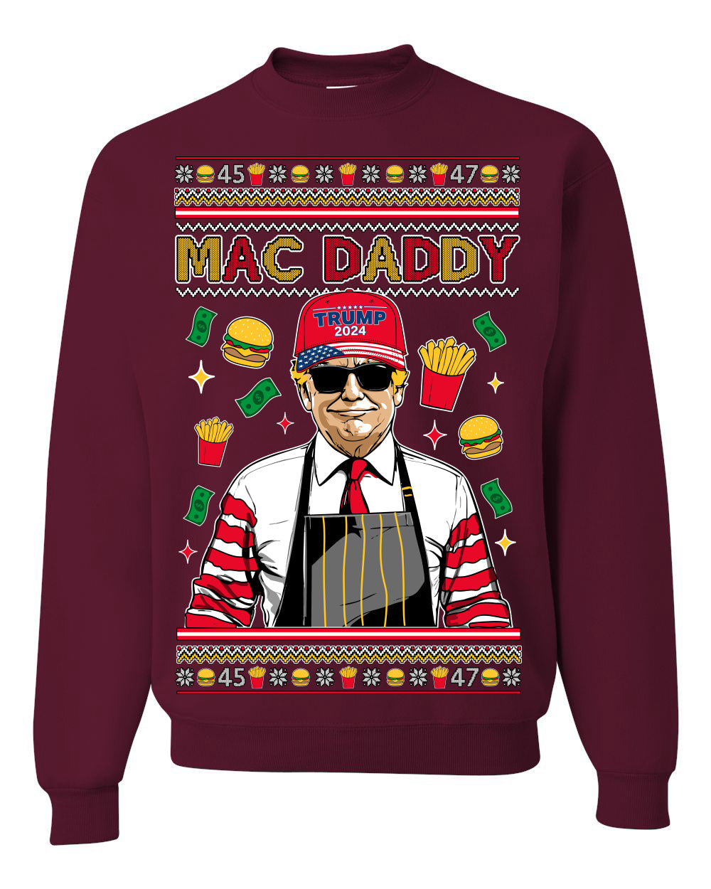 Mac Daddy Funny Viral Trump Meme Fast Food Fries Burgers Ugly Christmas Sweater Crewneck Sweatshirt