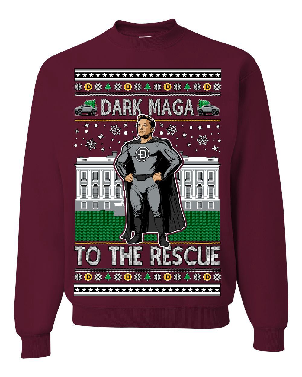 Dark MAGA to the Rescue Elon Superhero Doge Crypto Ugly Christmas Sweater Crewneck Sweatshirt