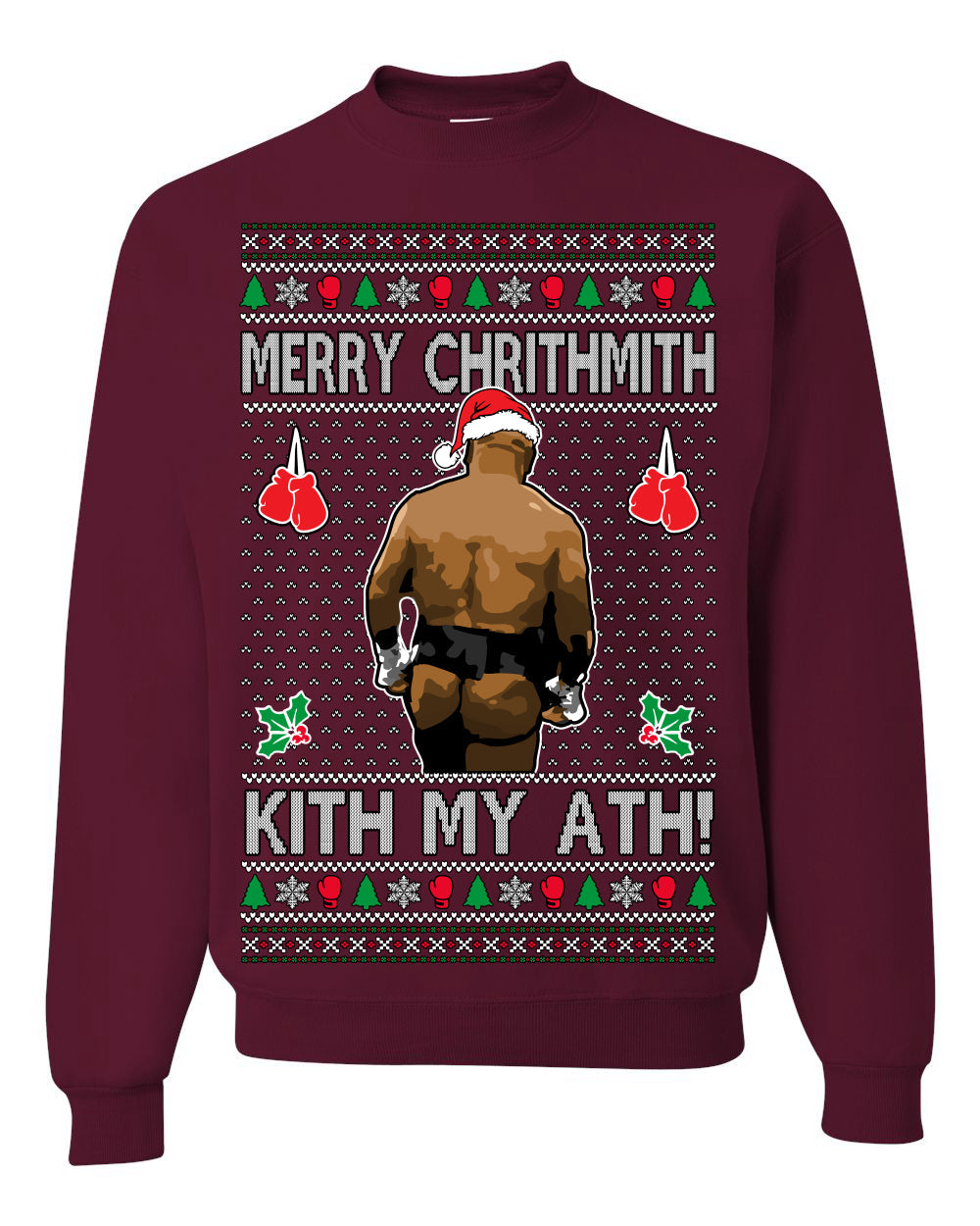 Merry Chrithmith Kith My Ath, Butt Viral Kiss My Ass Boxing Fight Meme, Funny Ugly Christmas Sweater Crewneck Sweatshirt