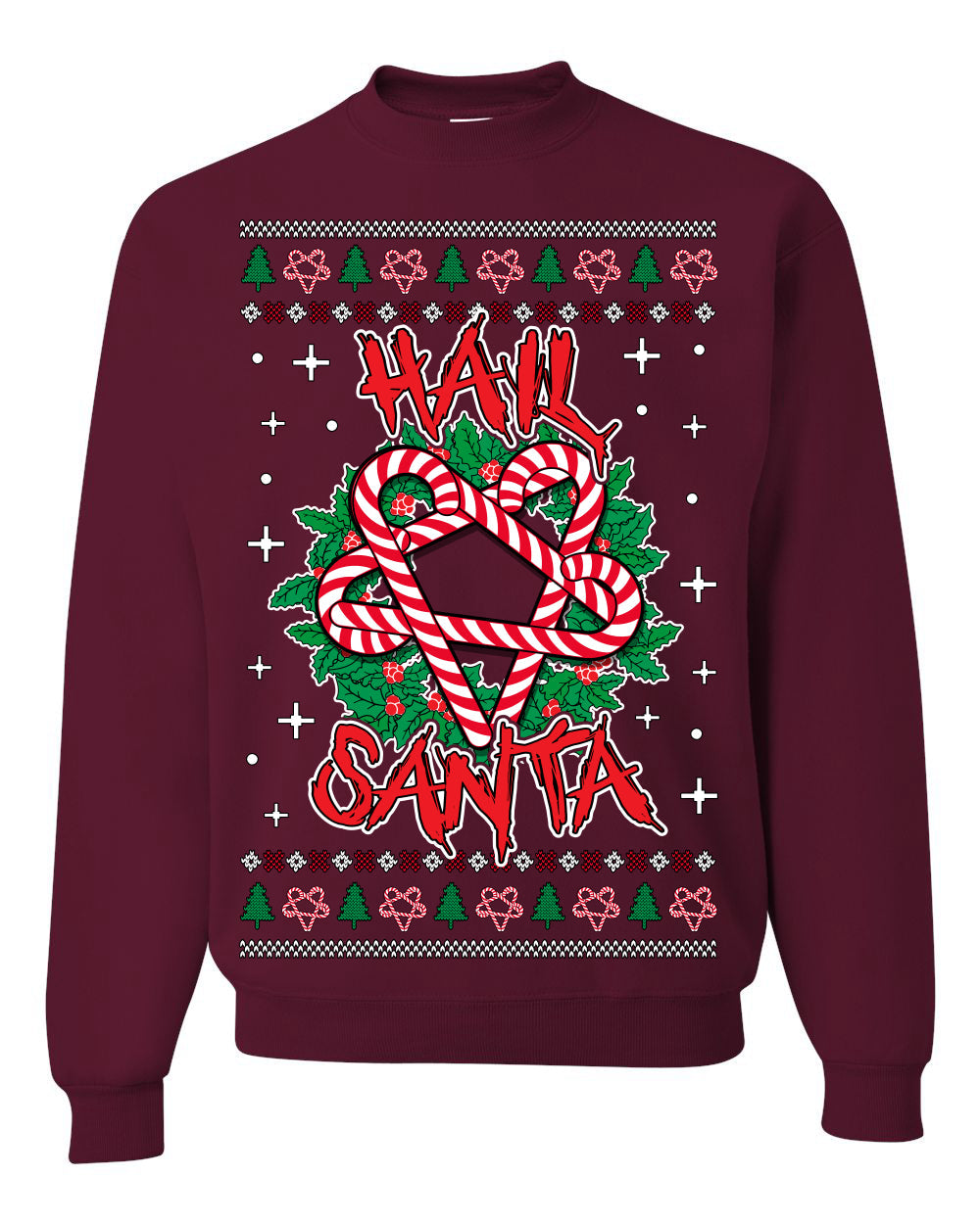 Hail Santa Funny Satanic Candy Devil Heavy Metal Satan Ugly Christmas Sweater Crewneck Sweatshirt
