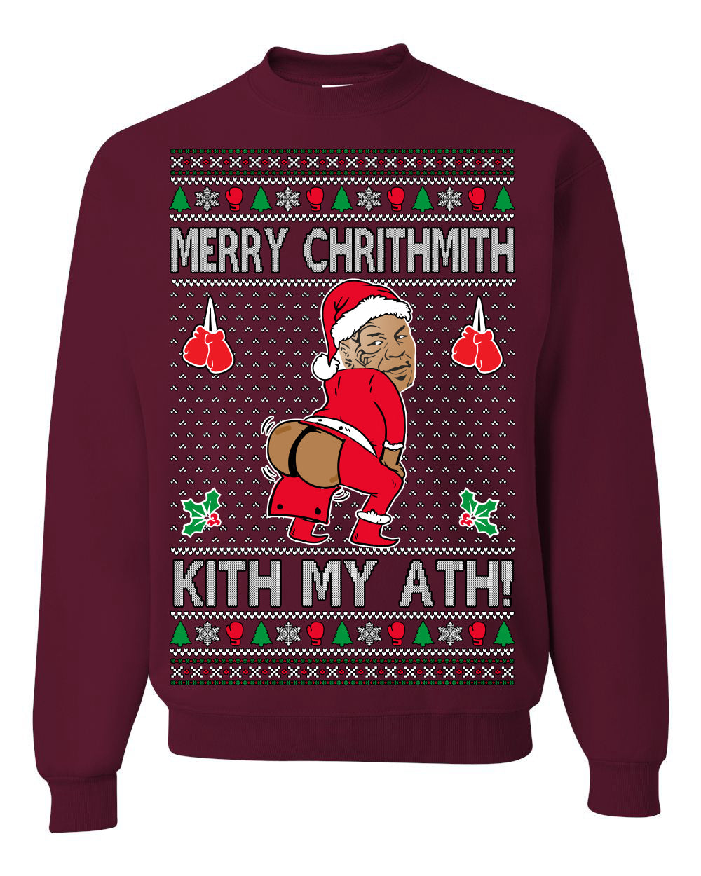 Merry Chrithmith Kith My Ath, Funny Butt Dancing, Viral Kiss My Ass Boxing Fight Meme, Men Women Ugly Christmas Sweater Crewneck Sweatshirt