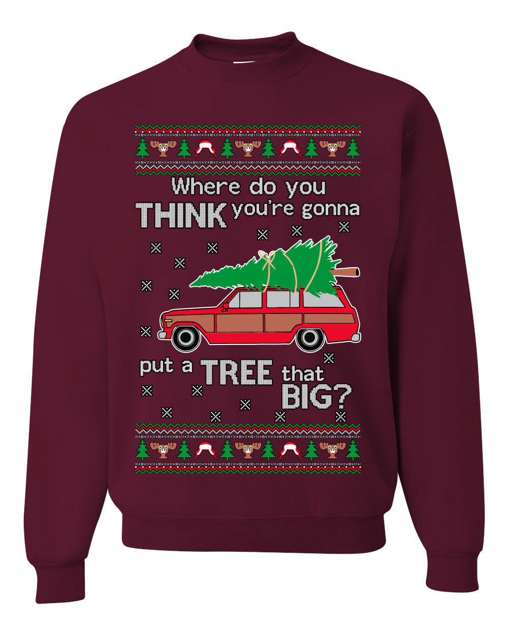 Where-Do-You-Think-You're-Gonna-Put-A-Tree-That-Big-Colored Ugly Christmas Sweater Unisex Crewneck Sweatshirt