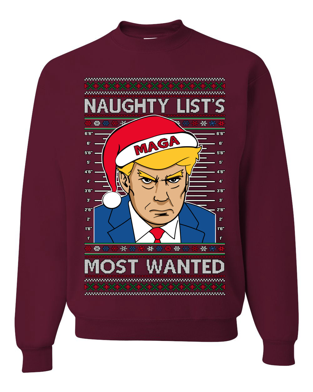 Naughty List's Most Wanted Trump Mugshot Ugly Christmas Sweater Unisex Crewneck Sweatshirt