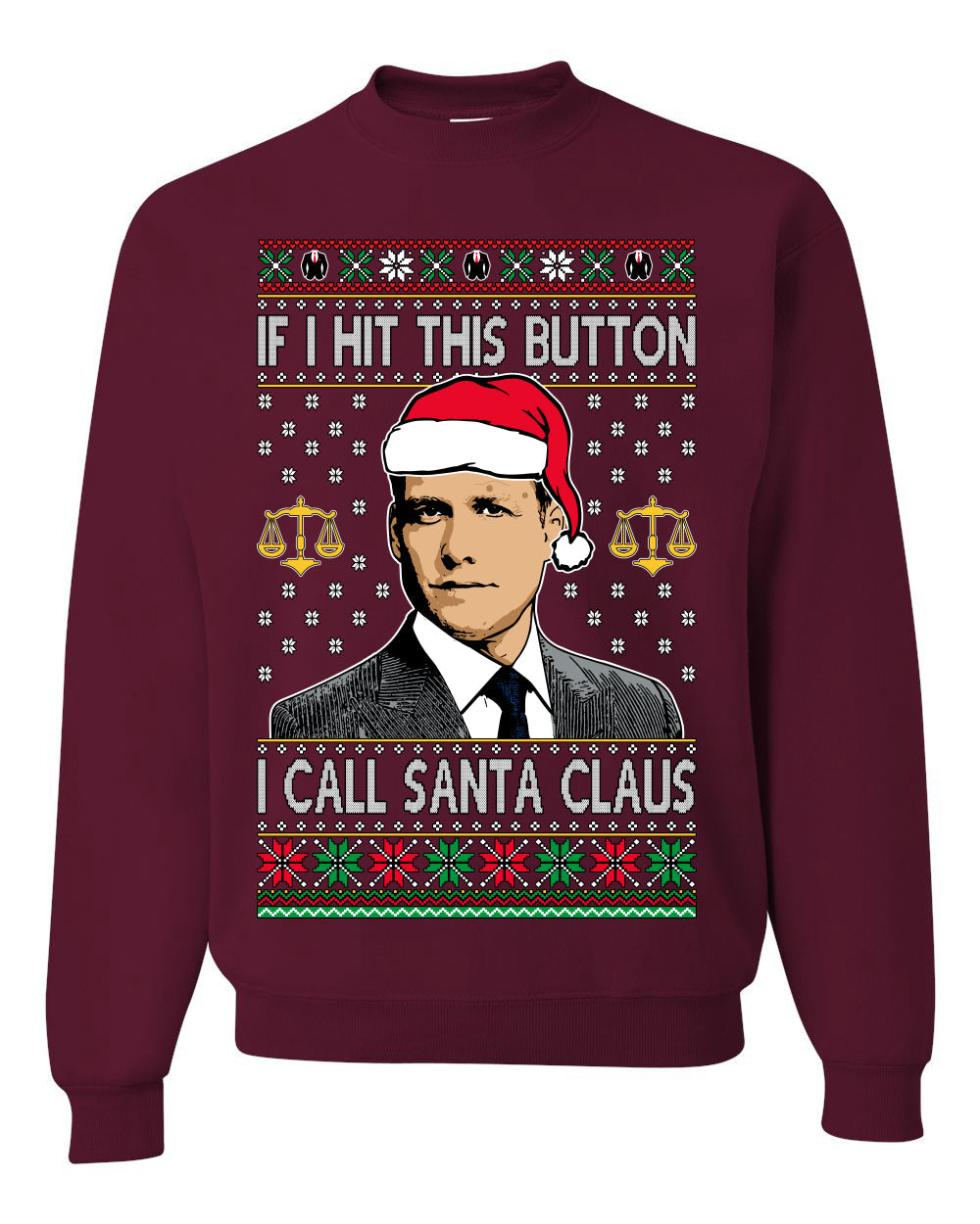 Harvey Hit This Button I Call Santa Specter TV Show Parody Ugly Christmas Sweater Unisex Crewneck Sweatshirt