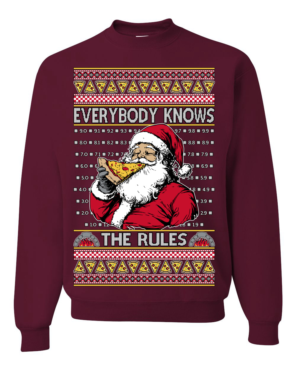 Everybody Knows the Rules Funny Santa Claus Pizza Score Ugly Christmas Sweater